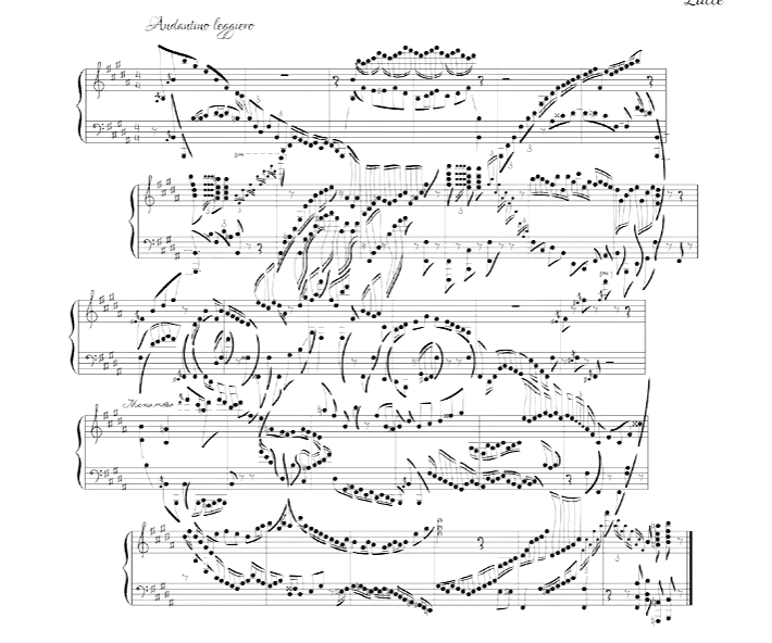 五線譜に音符で描かれたネコ