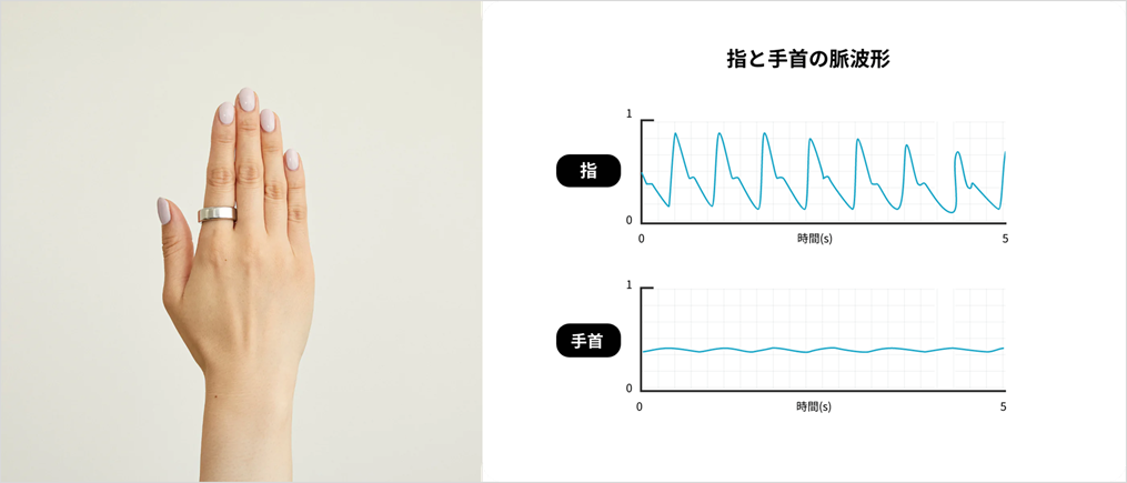 手首よりも脈波信号の強い指に着用する